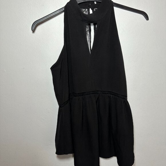 BCBG Lace-Back High Neck Sleeveless Peplum Top – Black (Size S) - Picture 2 of 7